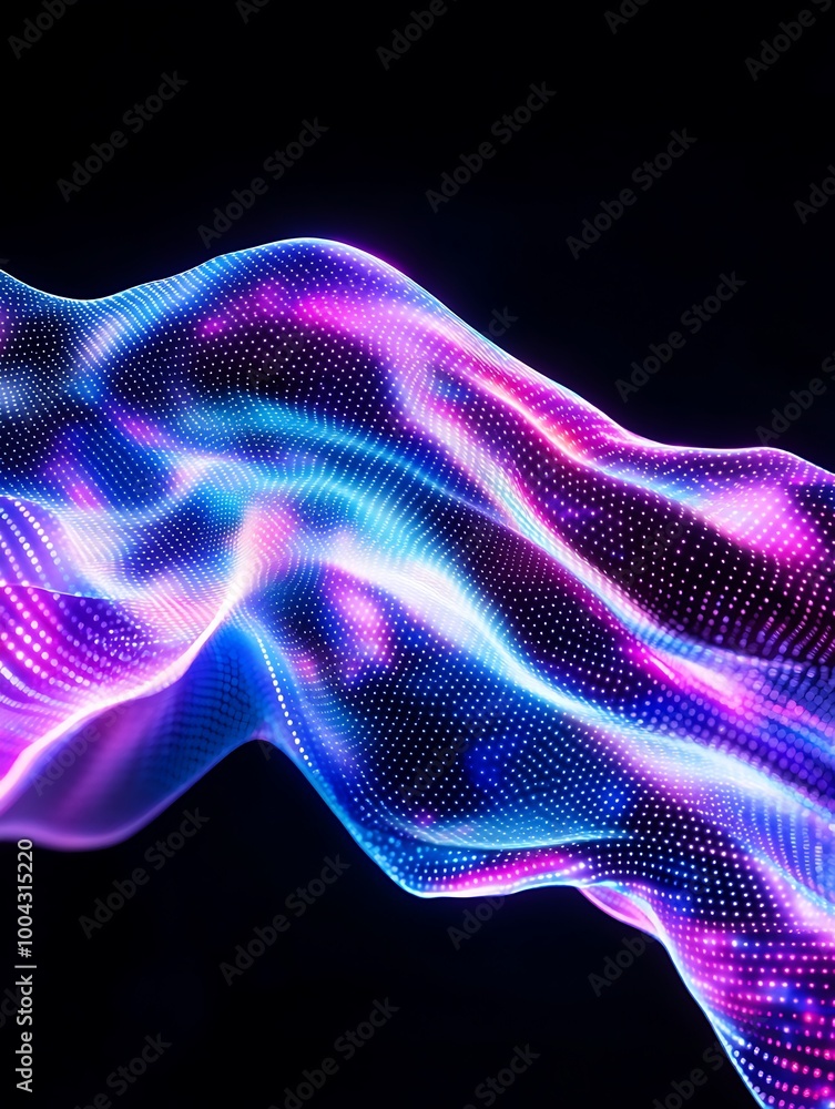Poster vibrant wave of colorful lights in a mesmerizing abstract design against a black background. a minim
