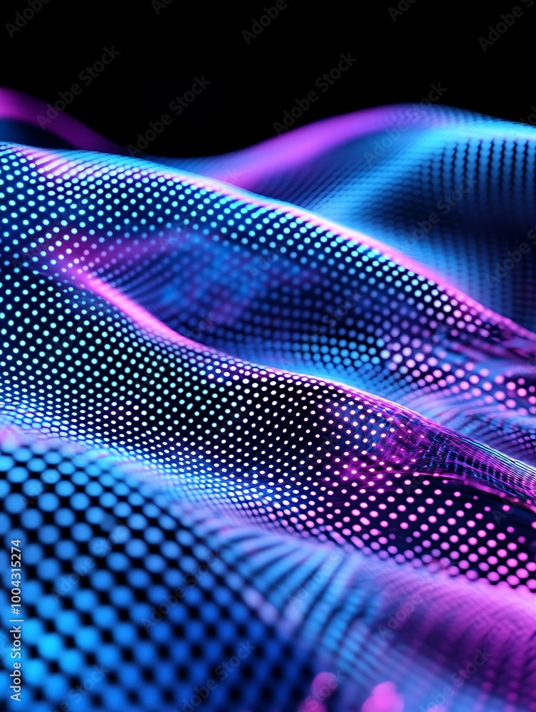 Poster vibrant wave patterns with neon colors create a dynamic visual effect against a black background. a 