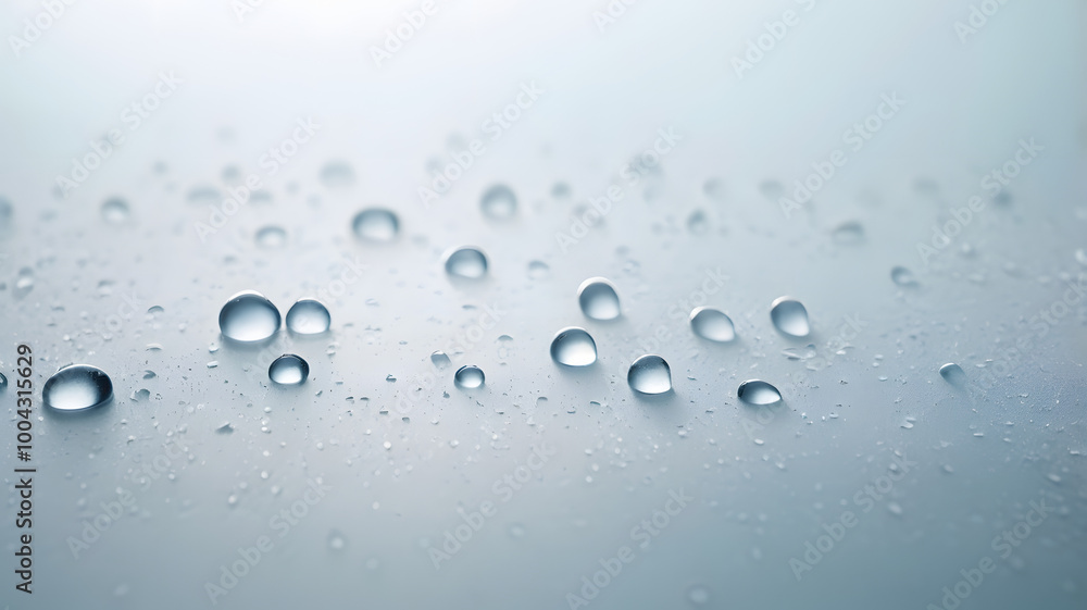Aufkleber water droplets on a smooth surface: a close-up shot of water droplets scattered on a smooth, reflect