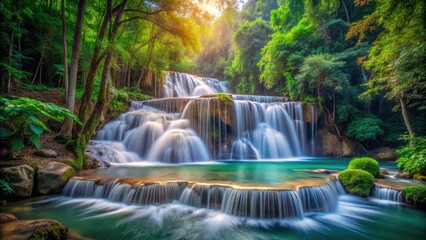 Majestic Waterfall Surrounded by Lush Greenery in Thailand's Serene Natural Landscape