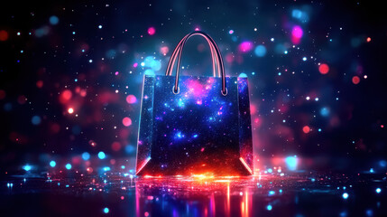 Digital shopping bag with lights and glow