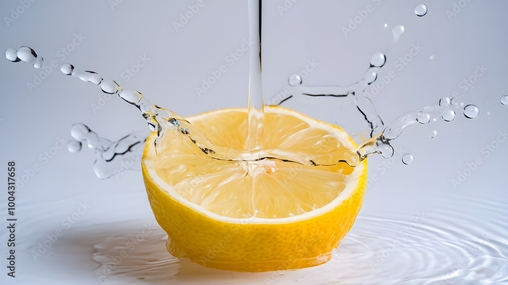 Poster water splashing on lemon: a refreshing and vibrant image capturing the moment water splashes onto a 