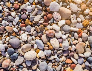 Colorful beach pebbles in the sun texture background