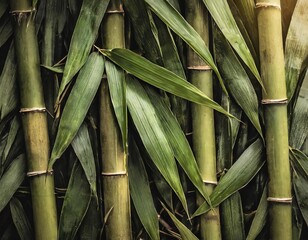 Fototapeta premium Bamboo stalks with leaves texture background