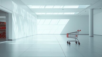 Shopping Cart Ready for shopping in Supermarket in Wide Room, great for advertising