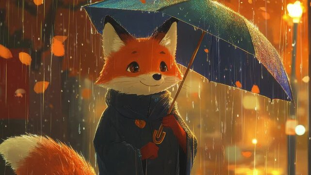 Fox in the rain lofi animation loop