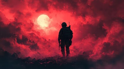 soldier proudly holding a flag standing tall against a dramatic backdrop symbolizing courage and patriotism captured with a sense of honor and strength evoking emotions of pride