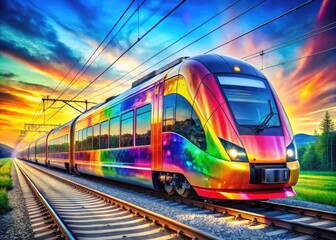 Fototapeta premium Modern Electric Train with Semi-Transparent Panels in Artistic Flat Style Illustration Design