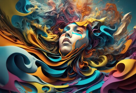 abstract surreal that represents the turbulent and chaotic nature of a mind in distress. Incorporate vibrant colors 300dpi