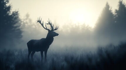 Red Deer Stag Silhouette in the Mist - 8K Realistic

