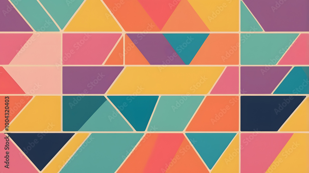 Poster vibrant geometric abstract: a captivating interplay of colors and shapes creates a dynamic, modern a