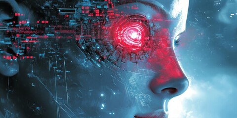 Cybernetic augmentation, illustrating the enhancement of human abilities through state-of-the-art cybernetic implants.