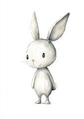 Obraz premium Charming light gray bunny child standing playfully against a clean white backdrop