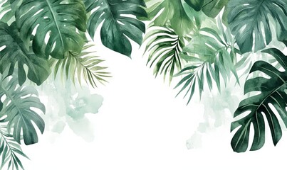 Abstract Watercolor Tropical Leaves Illustration, AI generated illustration
