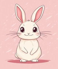 Obraz premium Cute Bunny Clipart with Thick Lines, Simple Design, Adorable Character on Pink Background, Perfect for Kids' Crafts and Decorations