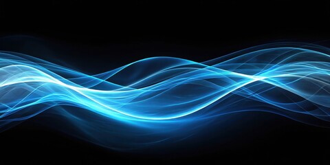 Blue Ethereal Light Waves Flowing in Dark Environment Abstract Background