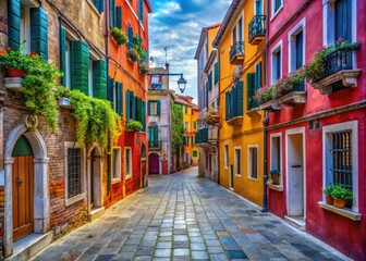 Obraz premium Narrow Venetian Street with Historic Buildings Leading to Decorative Facade Full of Charm and Secrets