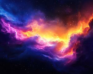 Fototapeta premium Colorful cosmic nebula in space filled with vibrant hues of purple and orange.