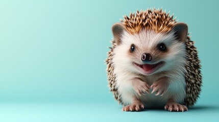 A small hedgehog with a joyful expression poses adorably, radiating charm and cuteness