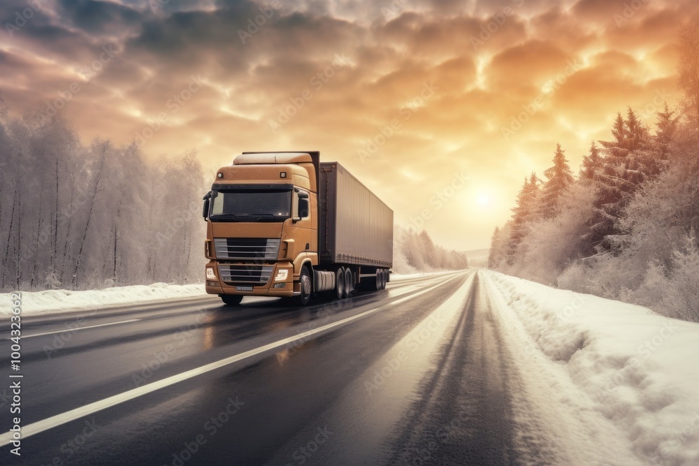 Canvas Prints Vehicle winter truck road.