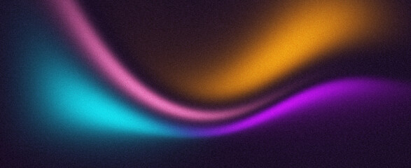 Dark blue purple yellow grainy gradient background. Neon color wave flow, grainy texture effect,  black noise texture backdrop futuristic poster header banner design