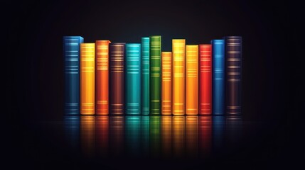 Obraz premium A striking array of colorful books standing upright, reflecting light beautifully