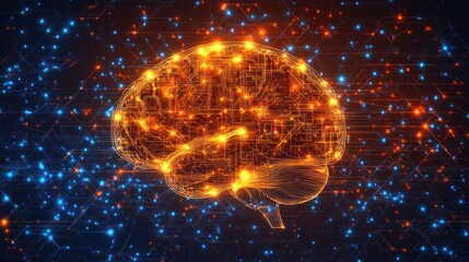 Obraz premium The brain's neural network glows, highlighting dynamic connections and circuits
