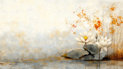 A traditional Chinese painting of a lotus pond, with soft brushstrokes on an off-white background and subtle gray line textures. The old paper texture enhances the Song dynastyâs a