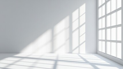 White, empty room with a window and light shadow. Vector illustration, 3D rendering, white background, minimalism, high resolution