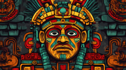 Ancient maya wall art wallpaper, maya style pattern background, maya background wallpaper. Mayan Ritual. Illustration