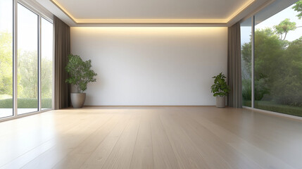 Obraz premium Wooden floor room, simple, warm color, simple, wood pattern floor.