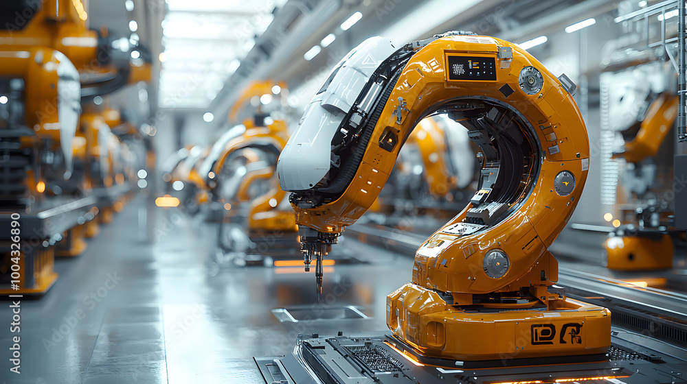 Aufkleber industrial robot arm in a modern automated factory setting, showcasing advanced technology and preci