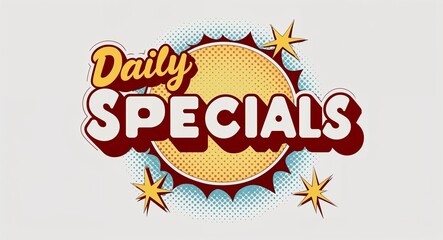 daily specials word lettering in retro pop art style design on plain white background