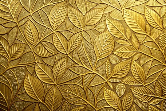 Golden leaf embossed design close-up with shimmering metallic texture