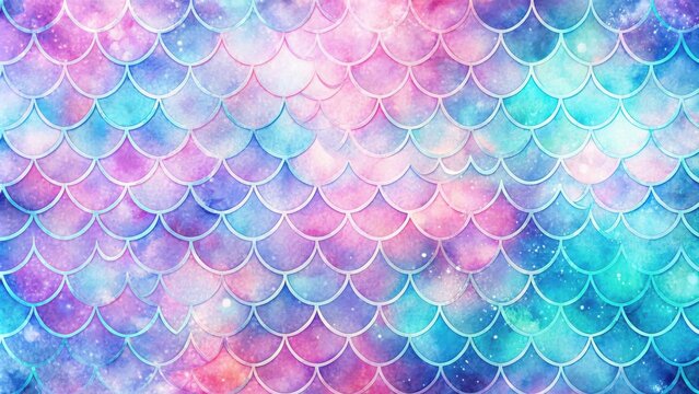 Magical Watercolor Mermaid Scales Fish Squame Background Pink Blue Sea Pattern Reptilian Abstract