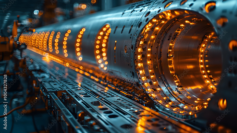 Aufkleber macro shot of an industrial machine component showcasing glowing lights and intricate design, emphas