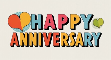 Obraz premium happy anniversary word lettering in retro pop art style design on plain white background