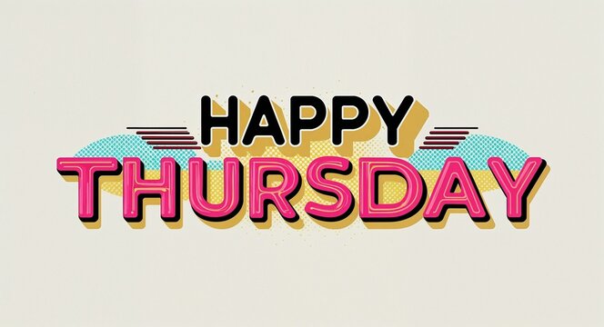 happy Thursday word lettering in retro pop art style design on plain white background