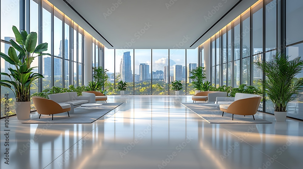 Poster a clean tech office with energy-efficient solutions and smart technologies.