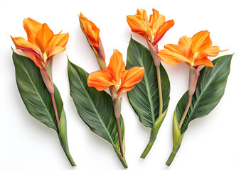 Fototapeta premium a group of orange flowers with green leaves