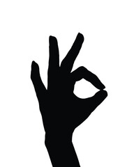 Silhouette of a hand showing the 'OK' symbol, symbolizing agreement, positivity, and approval. OK sign. Gesture of okay. OK hand symbol vector. Positive signal.