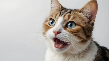 Obraz premium Funny Surprised Cat Face Staring with Wide Eyes on a Clean Background , Animal Photos, Pet Lovers, and Cute Cat-Themed Designs .