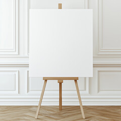 Blank canvas mock up, welcome sign, signboard on a wooden easel