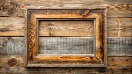 Weathered barn wood frame in rustic style with empty space for text or image