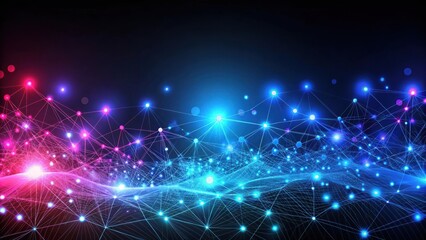 Fototapeta premium Abstract background design with glowing dots and lines in blue, purple, and red colors on black backdrop