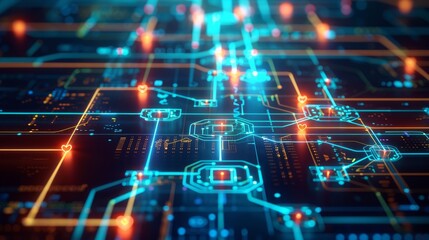 Digital Mind Map with Glowing Nodes and Connections