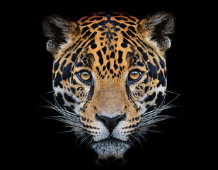 Obraz premium Portrait of a leopard on a black background. Panthera onca