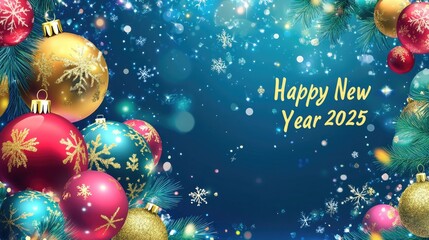 Bright background with a "Happy New Year 2025" greeting, offering a blank area for custom holiday messages and festive designs.