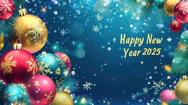 Bright background with a "Happy New Year 2025" greeting, offering a blank area for custom holiday messages and festive designs.