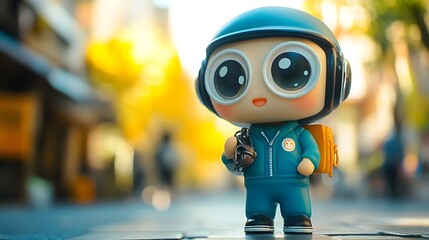 Chibi figure with large eyes and adorable expression holding a small accessory